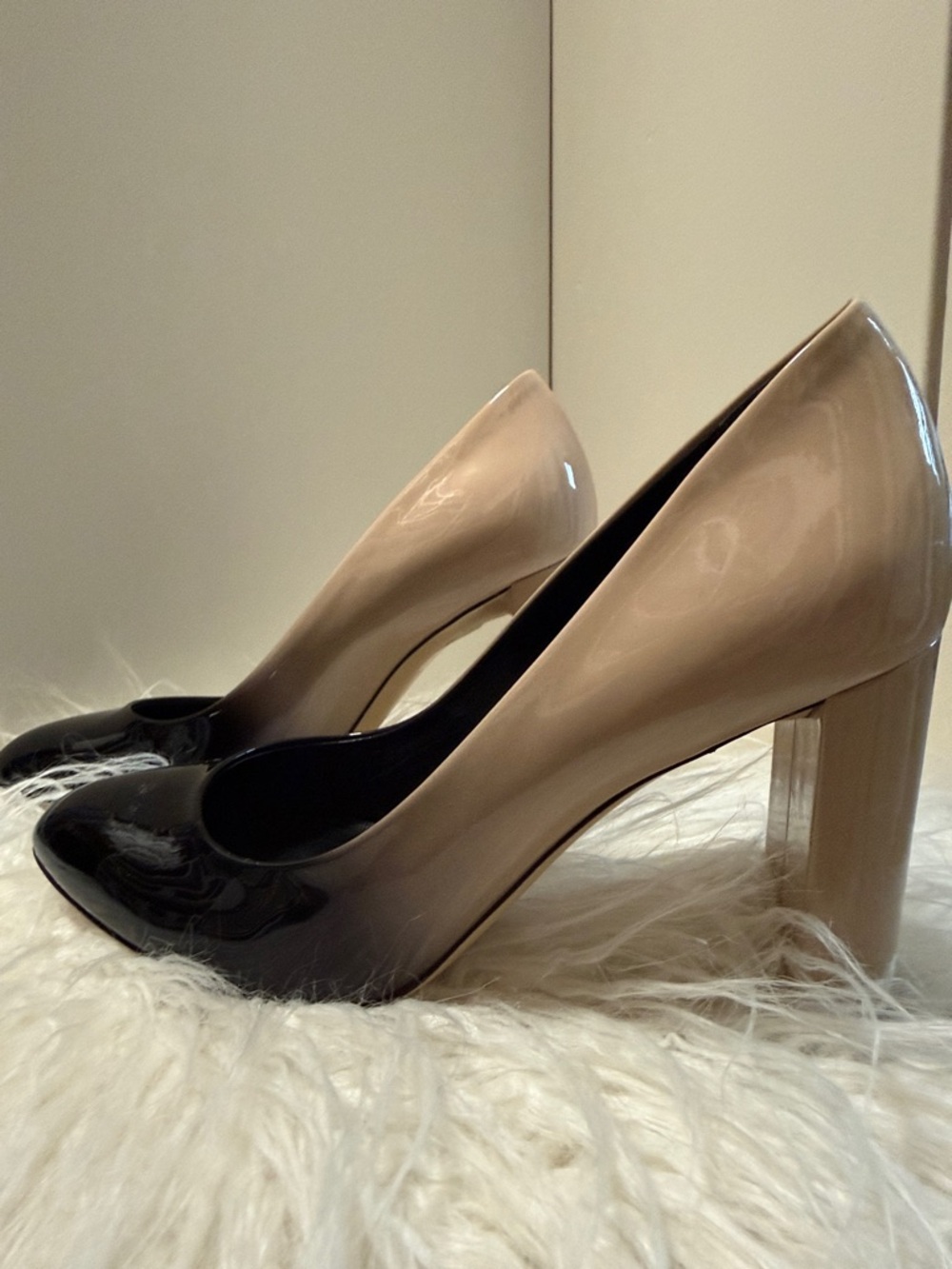 M Gemi Lustro Ombré Two-Tone Women's Patent Pump in Beige and Black